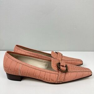 Talbots NEW Salmon Pink Alligator Print Retro Y2K Leather Loafers Pointed Toe 7‎